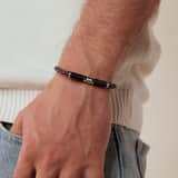Stainless steel herenarmband leer gevlochten zwart