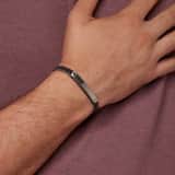 Stainless steel herenplaatarmband gevlochten leer bruin