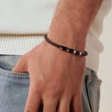 Stainless steel herenarmband gevlochten leer bruin