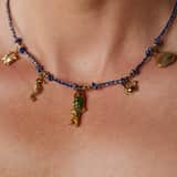 Edelstahlkette blau mit Anhängern für Damen