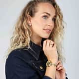 Stainless steel goldplated oorringen met wit kristal voor dames
