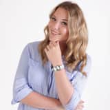 Regal dameshorloge met een blauwe pu leren band
