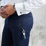Stalen sleutelhanger leer blauw
