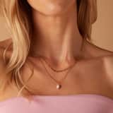Stainless steel goldplated dubbele ketting met hanger met parel voor dames