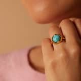 Stainless steel goldplated ring met turquoise voor dames