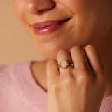 Stainless steel goldplated ring met rozenkwarts voor dames