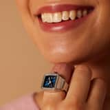 Regal ring horloge zilver met blauw en zirkonia