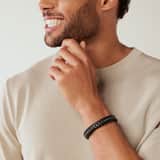 Stainless steel herenarmband gevlochten leer zwart