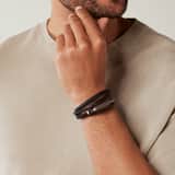 Stainless steel herenarmband gevlochten leer zwart