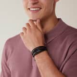 Stainless steel herenarmband gevlochten leer zwart