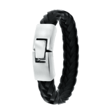 Herrenarmband, Edelstahl, geflochtenes Leder, schwarz