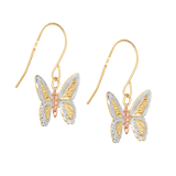 9 karaat tricolor oorhangers met vlinder voor dames