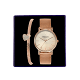 Stainless steel roséplated cadeauset met horloge met kristal voor dames