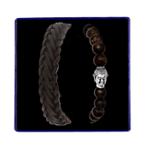 Stainless steel set met bruin leer&bronzonite