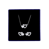 Zilveren sieradenset met een ketting en oorbellen hart met zirkonia