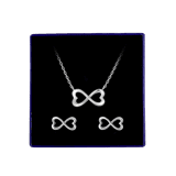 Zilveren set ketting&oorbellen infinity/hart