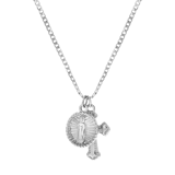Silberfarbene Byoux-Kette mit Kreuz und Münze