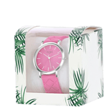 Regal horloge met een roze rubberen band