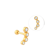 Stainless steel helixpiercing gold rij kristal