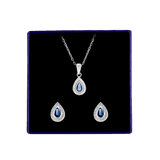 Schmuckset, 925 Silber, Tropfen, mit blauem Zirkonia