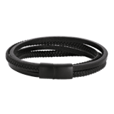 Herrenarmband, Edelstahl, geschwärzt, geflochtenes Leder