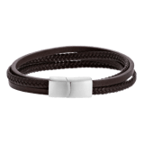 Herrenarmband, Edelstahl, geflochtenes Leder, braun