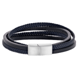 Herrenarmband, Edelstahl, geflochtenes Leder, dunkelblau