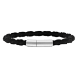 Herrenarmband, Edelstahl, rund, Leder, schwarz, 6 mm