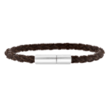 Stalen herenarmband rond leer donker bruin 6mm