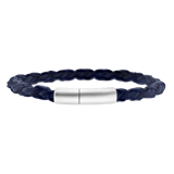 Stalen herenarmband rond leer donker blauw 6mm