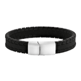 Stalen herenarmband leer zwart 12mm