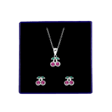 Kinder-Schmuckset, 925 Silber, Kirsche mit Kristall