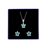 Kinder-Schmuckset, 925 Silber, Schildkröte mit Kristall in Grün