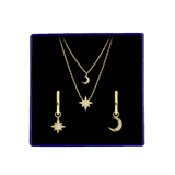 Schmuckset, 925 Silber, Mond/Stern mit Zirkonia