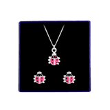 Schmuckset, 925 Silber, Halskette & Ohrstecker, Käfer, pink