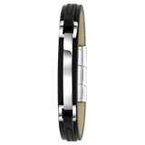 Zwart leren armband met gerecycled stainless steel plaat