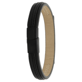 Zwart leren armband met gerecycled stainless steel plaat blackplated