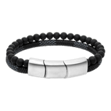 Herrenarmband, Edelstahl, Leder und Stein, schwarz