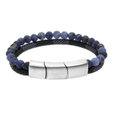 Herrenarmband, Edelstahl, Leder und Stein, blau
