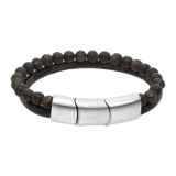 Stalen herenarmband leer en steen bruin