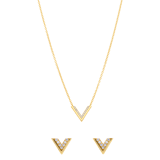 Silbernes, goldplattiertes Schmuck-Set in V-Form mit Zirkonia.