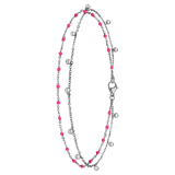 Dubbele stainless steel enkelband met bedeltjes fuchsia