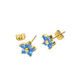 Ohrstecker aus Edelstahl, vergoldet, Blume mit Zirkonia, Aqua