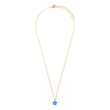Halskette aus Edelstahl, vergoldet, Blume mit Zirkonia, blauer Topas