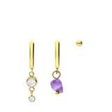 Ohrringset aus Edelstahl, vergoldet, mit Amethyst