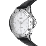 Q&Q-Herrenuhr mit schwarzem Lederarmband