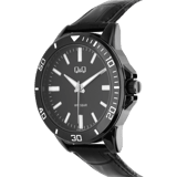 Q&Q herenhorloge met zwarte leren band