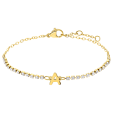 Tennisarmband aus Edelstahl, vergoldet, mit weißem kubischem Zirkonia, Buchstabe: A