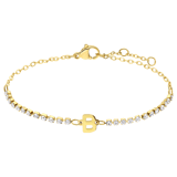 Tennisarmband aus Edelstahl, vergoldet, mit weißem kubischem Zirkonia, Buchstabe: B