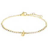 Stainless steel goldplated fantasiearmband met letterhanger J met zirkonia voor dames